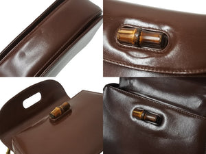 GUCCI グッチ ハンドバッグ ダークブラウン レザー バンブー ポシェット 00020460188 ゴールド金具 美品 中古 4b002671