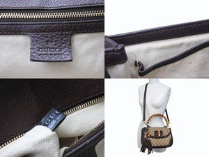 GUCCI グッチ ハンドバッグ ベージュ ブラウン バンブー GGスプリームキャンバス 254884 ゴールド金具 美品 中古 4b002673
