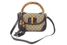 Load image into Gallery viewer, GUCCI グッチ ハンドバッグ ベージュ ブラウン バンブー GGスプリームキャンバス 254884 ゴールド金具 美品 中古 4b002673