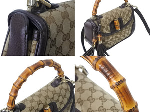 GUCCI グッチ ハンドバッグ ベージュ ブラウン バンブー GGスプリームキャンバス 254884 ゴールド金具 美品 中古 4b002673