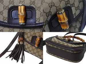 GUCCI グッチ ハンドバッグ ベージュ ブラウン バンブー GGスプリームキャンバス 254884 ゴールド金具 美品 中古 4b002673