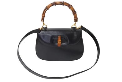 GUCCI グッチ バンブー 2WAY ハンドバッグ 000 1364 0633 カーフスキン ブラック ゴールド金具 ウッド 美品 中古 4b002677
