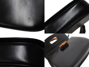 GUCCI グッチ バンブー 2WAY ハンドバッグ 000 1364 0633 カーフスキン ブラック ゴールド金具 ウッド 美品 中古 4b002677