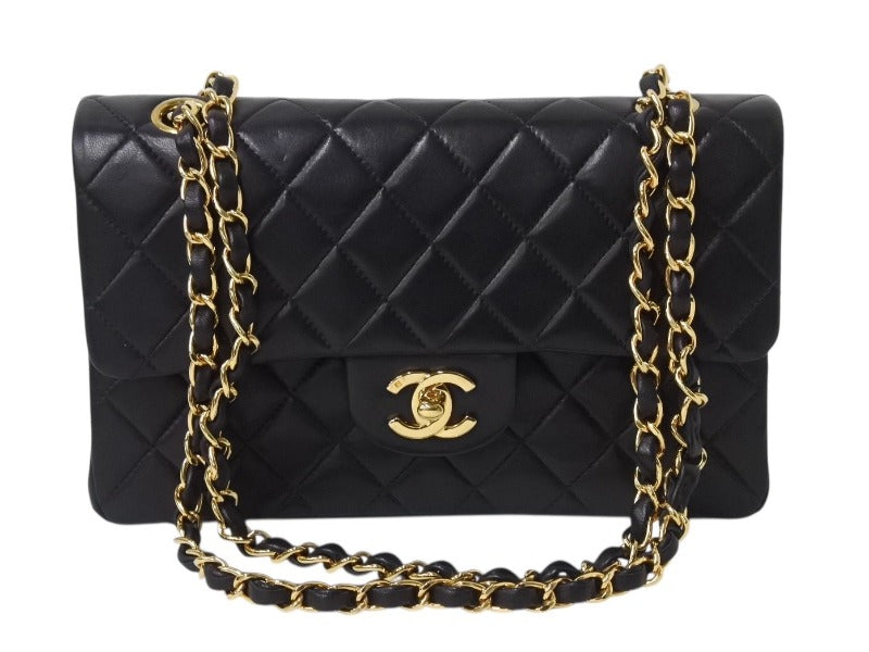 極美品 CHANEL シャネル マトラッセ23 Wフラップ Wチェーンショルダーバッグ 5番台 ラムスキン ココマーク ブラック ゴールド金具 中古 4b002678
