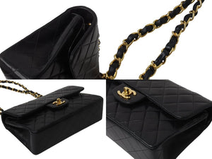 極美品 CHANEL シャネル マトラッセ23 Wフラップ Wチェーンショルダーバッグ 5番台 ラムスキン ココマーク ブラック ゴールド金具 中古 4b002678