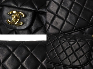 極美品 CHANEL シャネル マトラッセ23 Wフラップ Wチェーンショルダーバッグ 5番台 ラムスキン ココマーク ブラック ゴールド金具 中古 4b002678