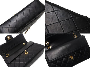 極美品 CHANEL シャネル マトラッセ23 Wフラップ Wチェーンショルダーバッグ 5番台 ラムスキン ココマーク ブラック ゴールド金具 中古 4b002678