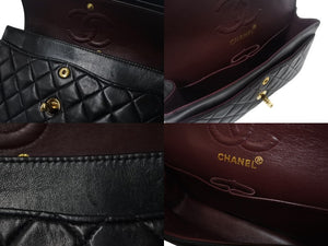極美品 CHANEL シャネル マトラッセ23 Wフラップ Wチェーンショルダーバッグ 5番台 ラムスキン ココマーク ブラック ゴールド金具 中古 4b002678