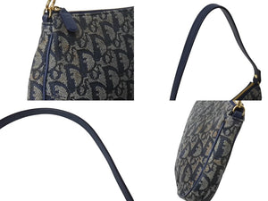 CHRISTIAN DIOR クリスチャンディオール トロッター サドルバッグ ワンショルダーバッグ サドルポーチ ネイビー 美品 中古 4b002679