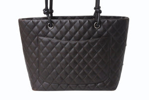 CHANEL シャネル カンボンライン ラージトートバッグ 10番台 A25169 ココマーク カーフスキン パテントレザー ブラウン 美品 中古 4b002692