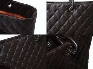 CHANEL シャネル カンボンライン ラージトートバッグ 10番台 A25169 ココマーク カーフスキン パテントレザー ブラウン 美品 中古 4b002692