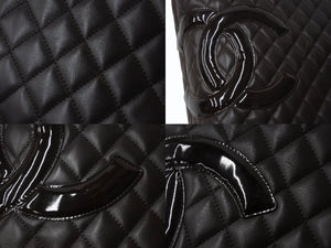 CHANEL シャネル カンボンライン ラージトートバッグ 10番台 A25169 ココマーク カーフスキン パテントレザー ブラウン 美品 中古 4b002692