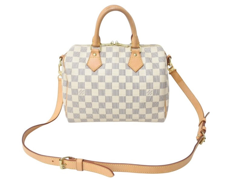 LOUIS VUITTON ルイヴィトン ダミエ アズール スピーディバンドリエール25 N41374 ホワイト ハンドバッグ ショルダー ロゴ ゴールド金具 美品 中古 4b002693