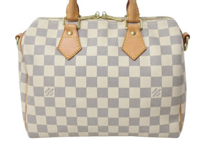 LOUIS VUITTON ルイヴィトン ダミエ アズール スピーディバンドリエール25 N41374 ホワイト ハンドバッグ ショルダー ロゴ ゴールド金具 美品 中古 4b002693