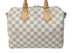 LOUIS VUITTON ルイヴィトン ダミエ アズール スピーディバンドリエール25 N41374 ホワイト ハンドバッグ ショルダー ロゴ ゴールド金具 美品 中古 4b002693