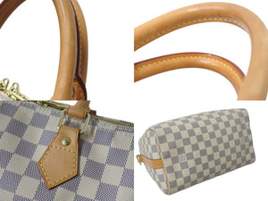 LOUIS VUITTON ルイヴィトン ダミエ アズール スピーディバンドリエール25 N41374 ホワイト ハンドバッグ ショルダー ロゴ ゴールド金具 美品 中古 4b002693