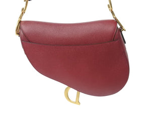極美品 CHRISTIAN DIOR クリスチャンディオール サドルバッグ ワンショルダーバッグ 28-MA-0179 レザー ボルドー ゴールド 中古 4b002697