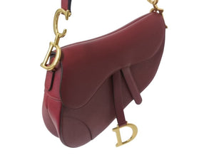 極美品 CHRISTIAN DIOR クリスチャンディオール サドルバッグ ワンショルダーバッグ 28-MA-0179 レザー ボルドー ゴールド 中古 4b002697