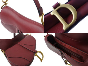 極美品 CHRISTIAN DIOR クリスチャンディオール サドルバッグ ワンショルダーバッグ 28-MA-0179 レザー ボルドー ゴールド 中古 4b002697