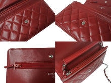 Load image into Gallery viewer, CHANEL シャネル チェーンウォレット ショルダーバッグ 長財布 19番台 ラムスキン ココマーク キルティング レッド 美品 中古 4b002700