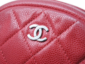 CHANEL シャネル マトラッセ コインケース ココマーク 26番台 スペイン製 キャビアスキン レッド シルバー金具 美品 中古 4b002701