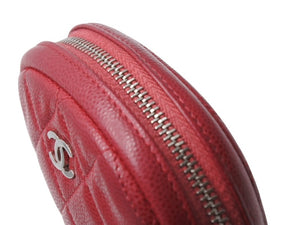 CHANEL シャネル マトラッセ コインケース ココマーク 26番台 スペイン製 キャビアスキン レッド シルバー金具 美品 中古 4b002701