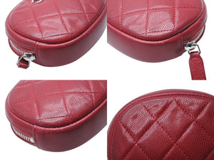 CHANEL シャネル マトラッセ コインケース ココマーク 26番台 スペイン製 キャビアスキン レッド シルバー金具 美品 中古 4b002701