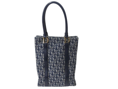 Christian Dior クリスチャンディオール トロッター トートバッグ BO C 0092 ネイビー ゴールド金具 美品 中古 4b002705