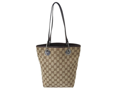 GUCCI グッチ トートバッグ ハンドバッグ GGキャンバス 120840 3444 イタリア製 ベージュ ブラウン シルバー金具 美品 中古 4b002707 