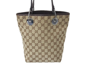 GUCCI グッチ トートバッグ ハンドバッグ GGキャンバス 120840 3444 イタリア製 ベージュ ブラウン シルバー金具 美品 中古 4b002707 