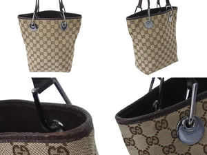 GUCCI グッチ トートバッグ ハンドバッグ GGキャンバス 120840 3444 イタリア製 ベージュ ブラウン シルバー金具 美品 中古 4b002707 