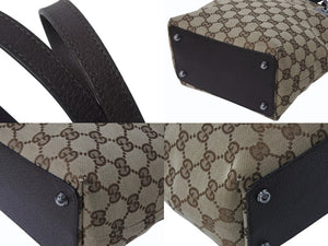 GUCCI グッチ トートバッグ ハンドバッグ GGキャンバス 120840 3444 イタリア製 ベージュ ブラウン シルバー金具 美品 中古 4b002707 