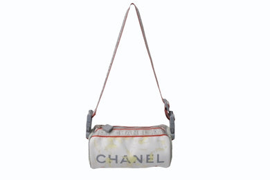 CHANEL シャネル スポーツライン ミニドラム ココマーク ショルダーバッグ 10番台 ラバー ホワイト レッド グレー シルバー金具 良品 中古 4b002714