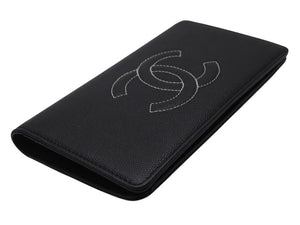 極美品 CHANEL シャネル 長財布 ココマーク 23番台 イタリア製 キャビアスキン ブラック ホワイト 中古 4b002722 正規品