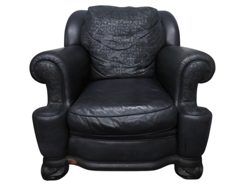 CHROMEHEARTS クロムハーツ ソファ椅子 セメタリー クロスパッチ 希少 エボニーウッド レザー ブラック 美品 中古 4b002730 
