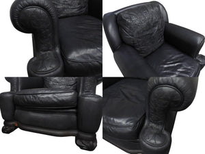 CHROMEHEARTS クロムハーツ ソファ椅子 セメタリー クロスパッチ 希少 エボニーウッド レザー ブラック 美品 中古 4b002730 