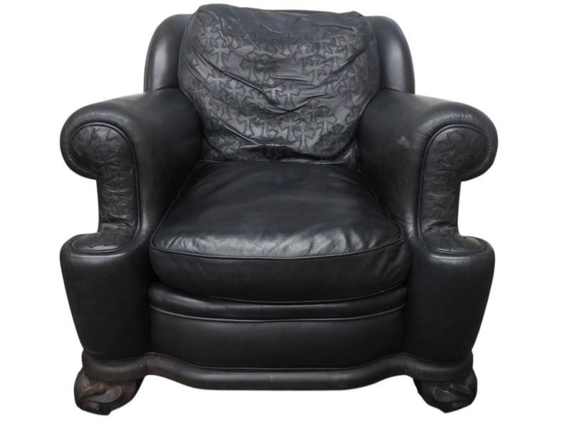 CHROMEHEARTS クロムハーツ ソファ椅子 セメタリー クロスパッチ 希少 エボニーウッド レザー ブラック 美品 中古 4b002731 