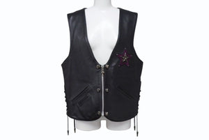 極美品 CHROME HEARTS クロムハーツ レザーベスト オーダー スタークロスクロー パープル ブラック シルバー925 希少レザー 中古 4b002733 