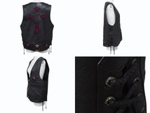 画像をギャラリービューアに読み込む, 極美品 CHROME HEARTS クロムハーツ レザーベスト オーダー スタークロスクロー パープル ブラック シルバー925 希少レザー 中古 4b002733 