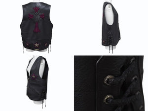 極美品 CHROME HEARTS クロムハーツ レザーベスト オーダー スタークロスクロー パープル ブラック シルバー925 希少レザー 中古 4b002733 