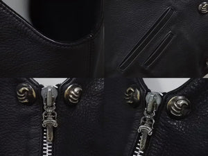 極美品 CHROME HEARTS クロムハーツ レザーベスト オーダー スタークロスクロー パープル ブラック シルバー925 希少レザー 中古 4b002733 