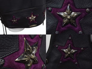 極美品 CHROME HEARTS クロムハーツ レザーベスト オーダー スタークロスクロー パープル ブラック シルバー925 希少レザー 中古 4b002733 