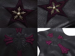 極美品 CHROME HEARTS クロムハーツ レザーベスト オーダー スタークロスクロー パープル ブラック シルバー925 希少レザー 中古 4b002733 