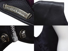 画像をギャラリービューアに読み込む, 極美品 CHROME HEARTS クロムハーツ レザーベスト オーダー スタークロスクロー パープル ブラック シルバー925 希少レザー 中古 4b002733 