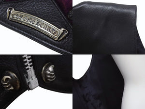 極美品 CHROME HEARTS クロムハーツ レザーベスト オーダー スタークロスクロー パープル ブラック シルバー925 希少レザー 中古 4b002733 