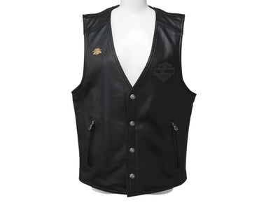 極美品 HARLEY DAVIDSON ハーレーダビットソン レザーベスト 98132 サイズM レザー スカル パッチ ブラック 中古 4b002760
