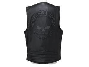 極美品 HARLEY DAVIDSON ハーレーダビットソン レザーベスト 98132 サイズM レザー スカル パッチ ブラック 中古 4b002760