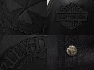 極美品 HARLEY DAVIDSON ハーレーダビットソン レザーベスト 98132 サイズM レザー スカル パッチ ブラック 中古 4b002760