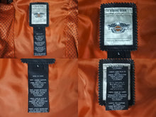 Load image into Gallery viewer, 極美品 HARLEY DAVIDSON ハーレーダビットソン レザージャケット ラインストーン ブラック オレンジ シルバー金具 サイズL 中古 4b002762