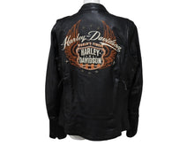 Load image into Gallery viewer, 極美品 HARLEY DAVIDSON ハーレーダビットソン レザージャケット ラインストーン ブラック オレンジ シルバー金具 サイズL 中古 4b002762